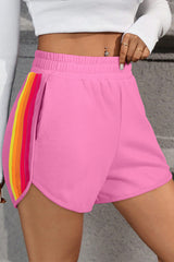 Bonbon Color Block Stripes Elastic High Waist Active Shorts Bonbon 85%Polyester+10%Cotton+5%Elastane Casual Shorts JT's Designer Fashion