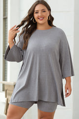Light Grey Solid Color Loose Tunic Top and Slim Shorts Set Short Sets JT's Designer Fashion