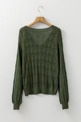 Green Lightweight Buttoned Front Crochet Cardigan Cardigans JT's Designer Fashion