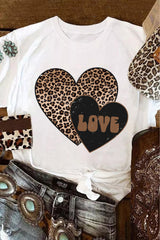 White Leopard LOVE Double Heart Printed Valentines Graphic Tee Graphic Tees JT's Designer Fashion