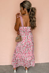 Pink Floral Lace Tied Strap Empire Waist Maxi Dress Floral Dresses JT's Designer Fashion