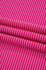 Rose Red 3D Spiral Ribbed Texture 2 Tones Patchwork Short Set Short Sets JT's Designer Fashion