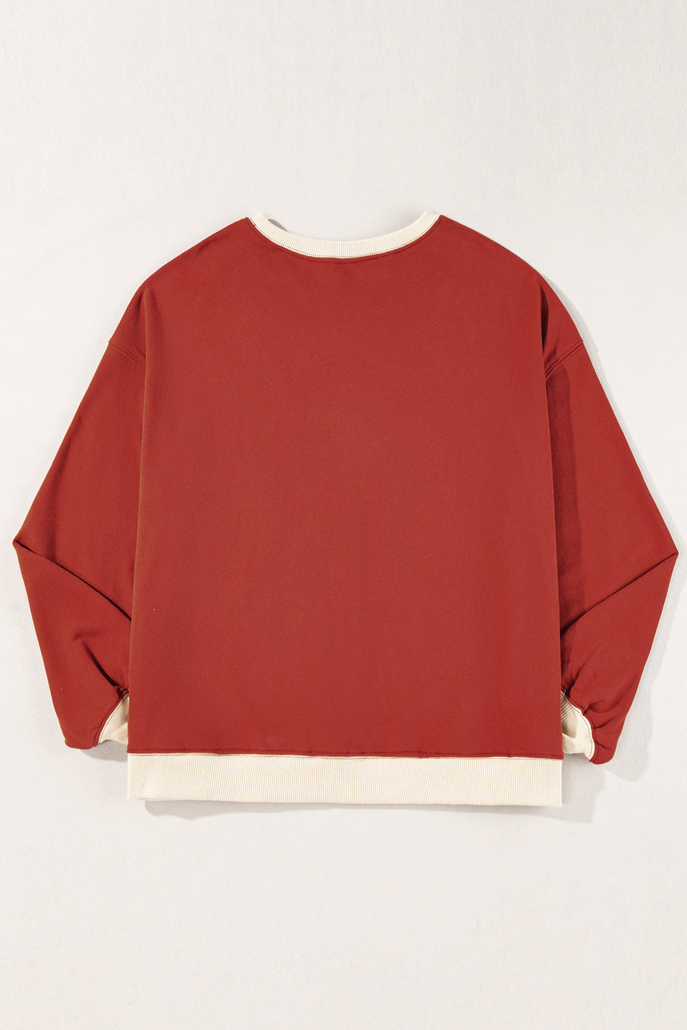 Red Clay Color Block Patch Drop Shoulder Oversized Sweatshirt Sweatshirts & Hoodies JT's Designer Fashion