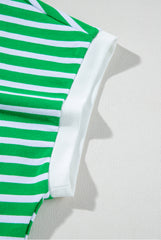 Dark Green Striped Cap Sleeve Tee and Shorts Set Short Sets JT's Designer Fashion