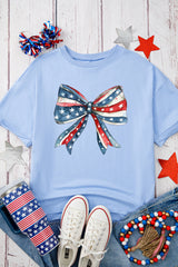 Myosotis July 4th Stars and Striped Bow Print Oversize Tee Graphic Tees JT's Designer Fashion