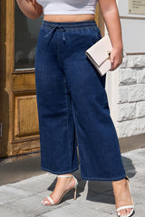 Real Teal Plus Size Drawstring High Waist Wide Leg Casual Jeans Plus Size Bottoms JT's Designer Fashion