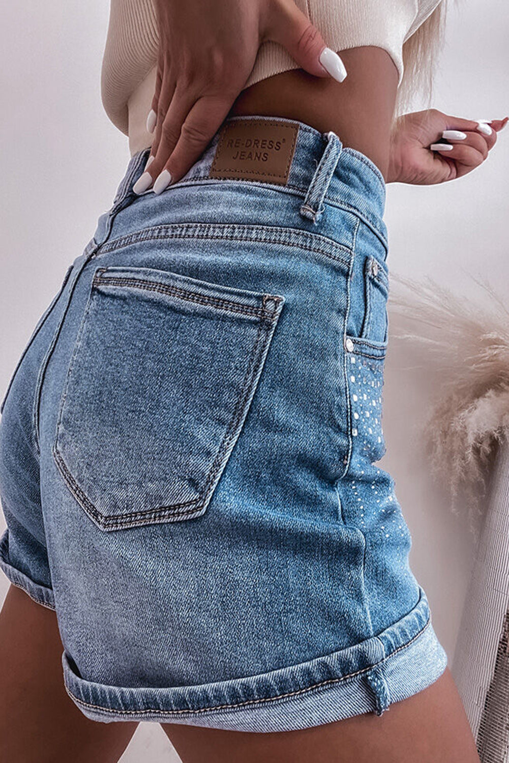 Ashleigh Blue Rhinestone Embellished Denim Shorts Bottoms JT's Designer Fashion