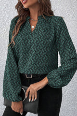 Green Geometric Print Notched Neck Puff Sleeve Blouse Blouses & Shirts JT's Designer Fashion