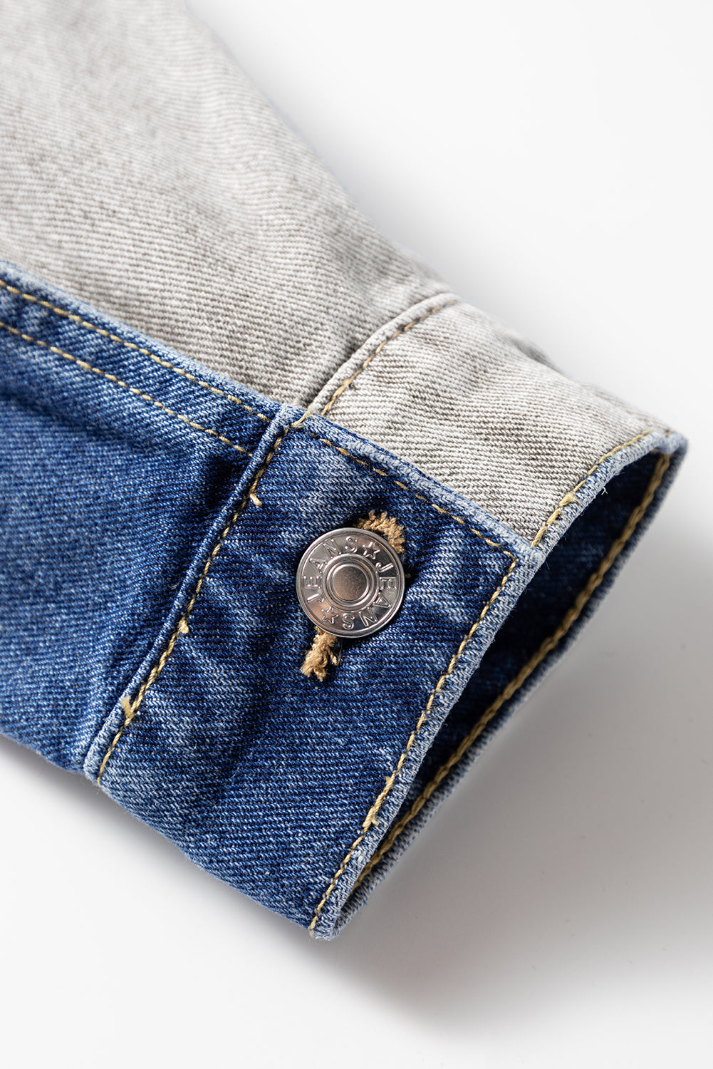 Dusk Blue Color Block Patchwork Flap Detail Distress Denim Jacket Denim Jackets JT's Designer Fashion