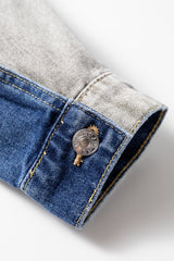 Dusk Blue Color Block Patchwork Flap Detail Distress Denim Jacket Denim Jackets JT's Designer Fashion