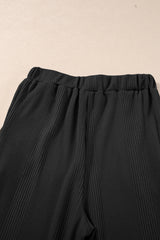 Black Solid Color Ribbed Ruffle Tank Top and Pants Set Pant Sets JT's Designer Fashion