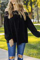 Black Blooming Lace Off The Shoulder Top Black 95%Polyester+5%Spandex Blouses & Shirts JT's Designer Fashion