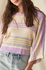 Purple Stripe Borderline Rib Knit Cuffed Dolman Sleeve Sweater Purple Stripe 50%Viscose+28%Polyester+22%Polyamide Sweaters JT's Designer Fashion