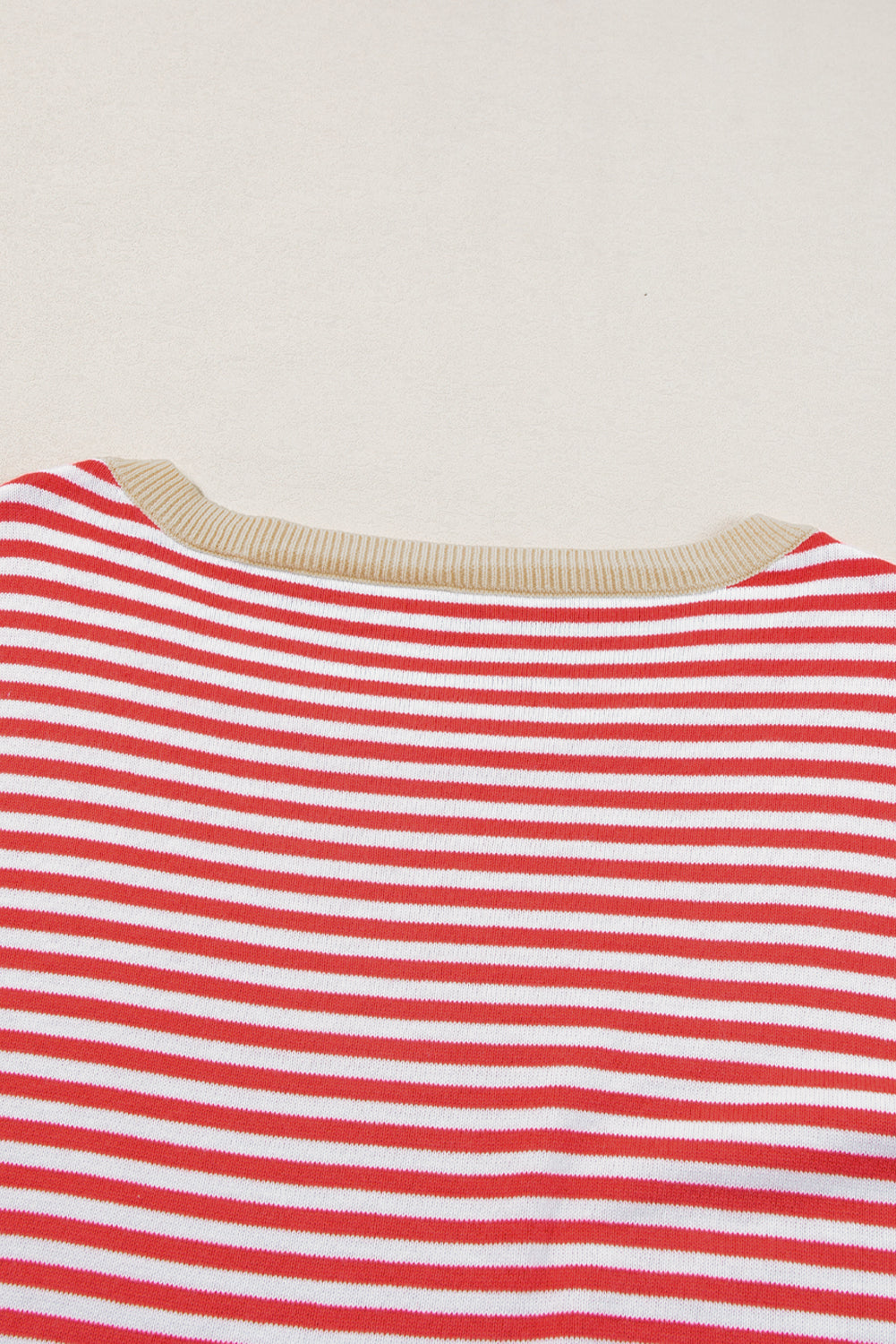 Fiery Red Contrast Trimmed Striped Drop Shoulder Sweater Sweaters JT's Designer Fashion