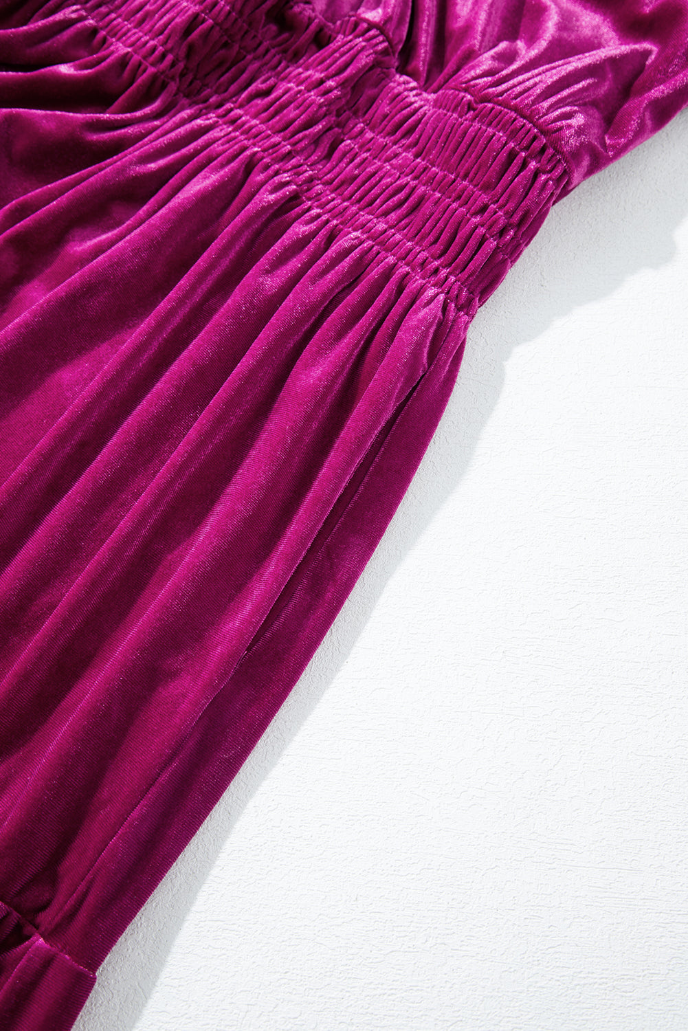 Red Dahlia Velvet Short Sleeve Shirred Waist Tiered Long Dress Maxi Dresses JT's Designer Fashion