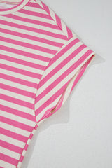 Rose Stripe Crew Neck T Shirt and Drawstring Shorts Set Short Sets JT's Designer Fashion