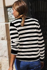 White Stripe Chic Golden Button Cardigan Sweater Cardigans JT's Designer Fashion
