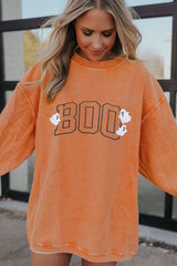 Orange Embroidered BOO Ghost Corded Halloween Sweatshirt Graphic Sweatshirts JT's Designer Fashion
