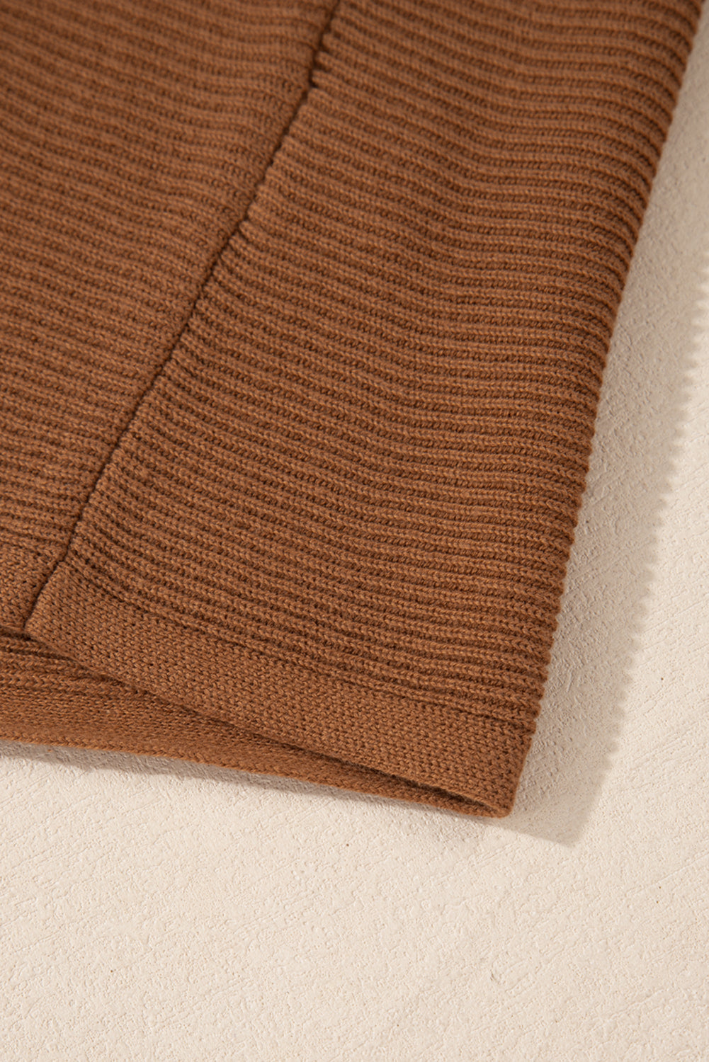 Camel Ribbed Knit Drop Sleeve V Neck Loose Fit Sweater Sweaters JT's Designer Fashion