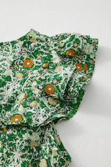 Green Flower Print Flutter Sleeve V Neck Sashed Ruffled Mini Dress Floral Dresses JT's Designer Fashion