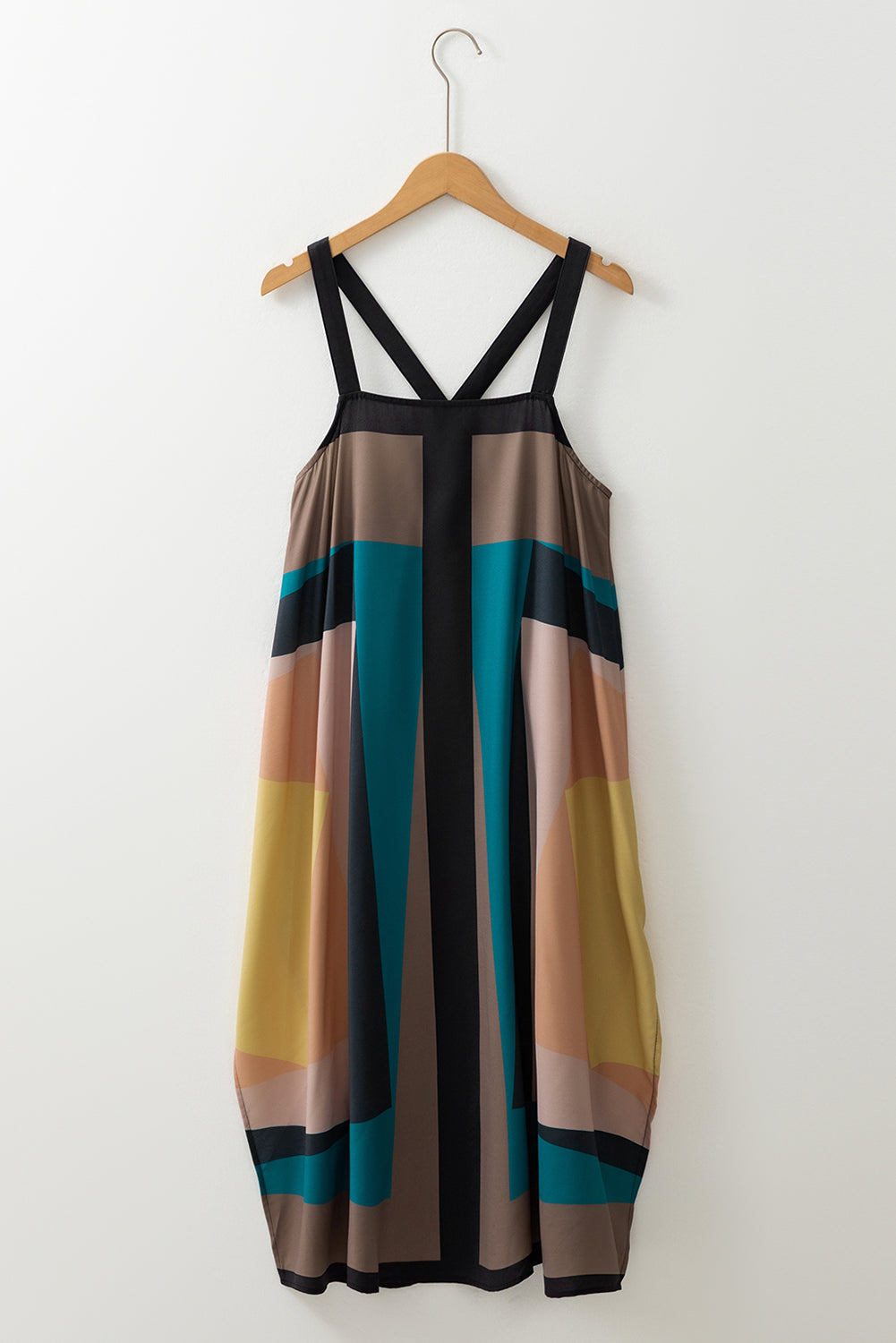 Brown Retro Geometric Printed Y Back Sleeveless Dress Maxi Dresses JT's Designer Fashion