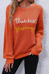 Gold Flame Thanks Giving Letter Graphic Crew Neck Sweater Sweaters JT's Designer Fashion