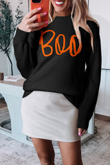 Black Boo Knitted Pattern Ribbed Edge Drop Shoulder Sweater Black 50%Viscose+28%Polyester+22%Polyamide Sweaters JT's Designer Fashion