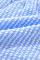 Sky Blue Stripe V Neck Bowknot Crop Tank and Shorts Set Short Sets JT's Designer Fashion