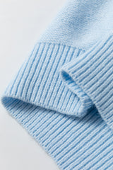 Light Blue Knitted Flower Pattern Ribbed Edge Sweater Sweaters JT's Designer Fashion
