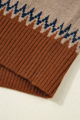 Khaki Aztec Print Colorblock Crew Neck Sweater Sweaters JT's Designer Fashion