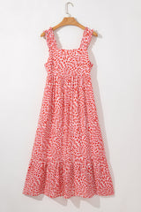 Pink Geometric Print Knot Back Sleeveless Ruffle Hem Dress Midi Dresses JT's Designer Fashion