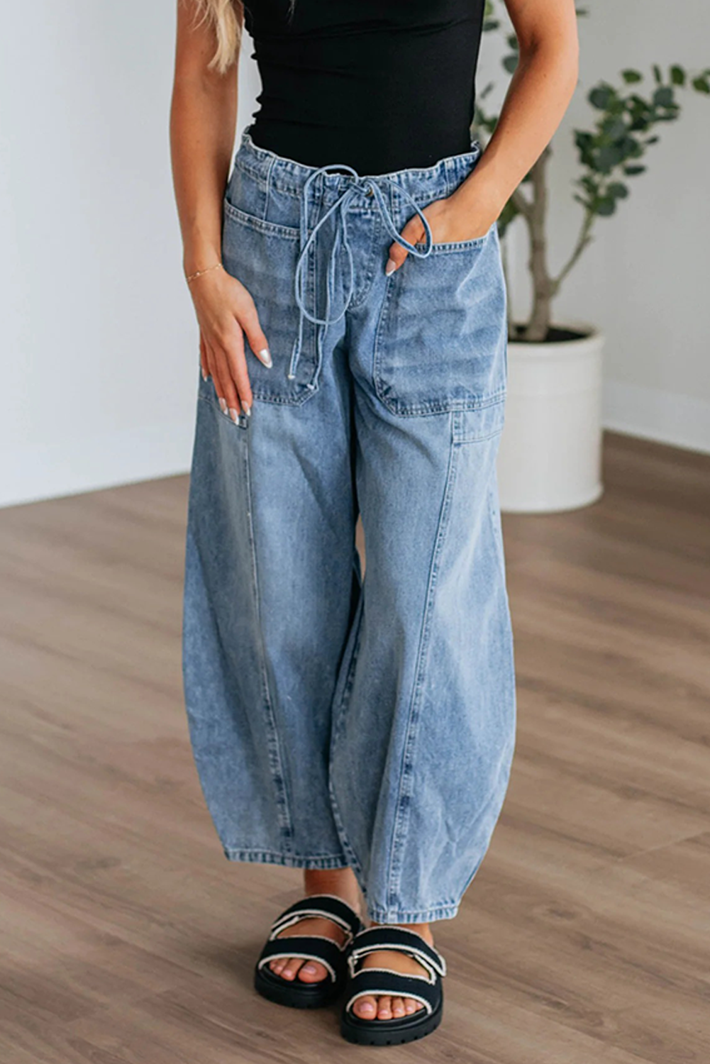 Myosotis Large Patch Pocket Drawstring Paperbag Waist Barrel Jeans Jeans JT's Designer Fashion