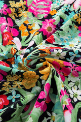 Green Floral Puff Sleeve V Neck Tassel Drawstring Dress Floral Dresses JT's Designer Fashion
