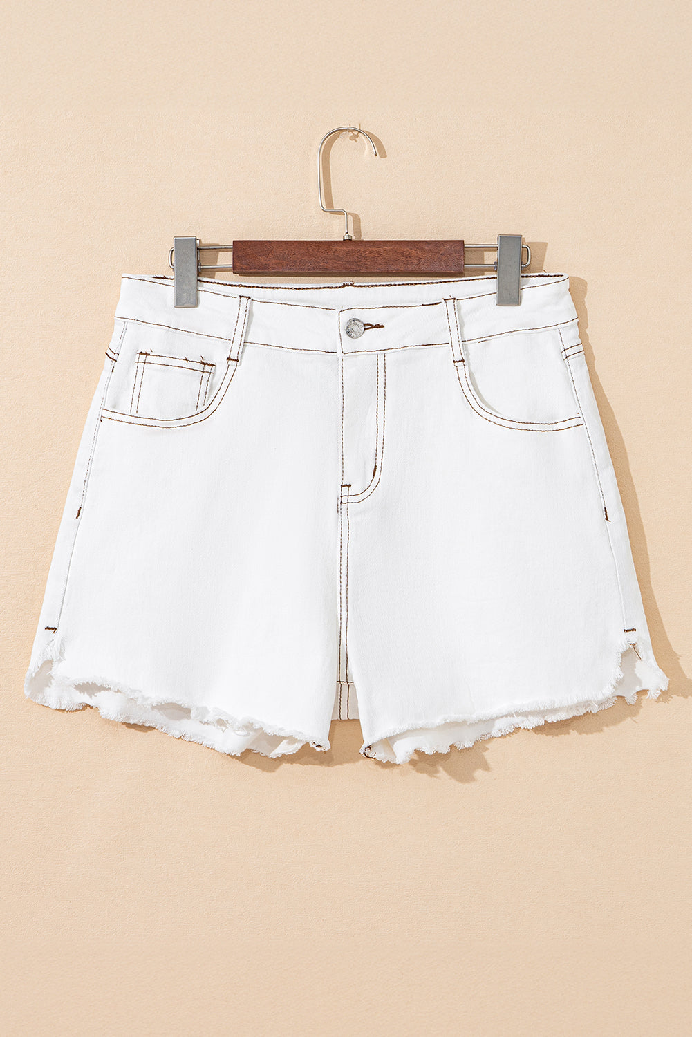 White Raw Hem High Waist Denim Shorts Denim Shorts JT's Designer Fashion
