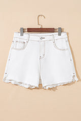 White Raw Hem High Waist Denim Shorts Denim Shorts JT's Designer Fashion