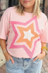 Light Pink Eyelet Lace Star Applique Plus Size T Shirt Plus Size Tops & Tees JT's Designer Fashion