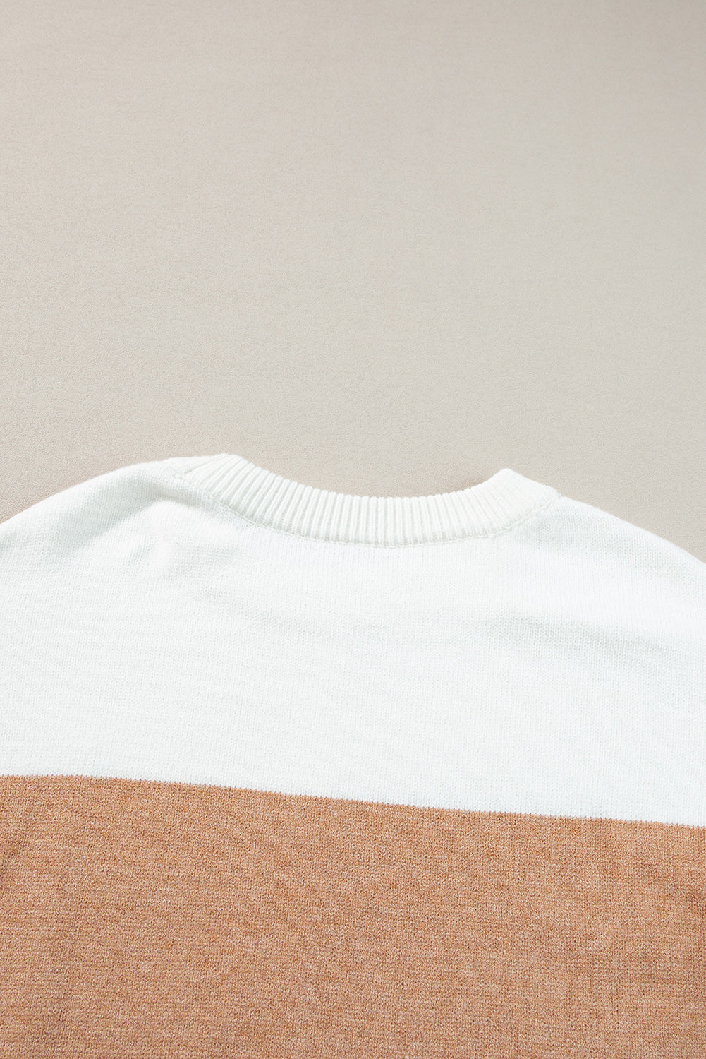Straw Yellow Colorblock Ribbed Trim Round Neck Sweater Sweaters JT's Designer Fashion