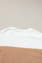 Straw Yellow Colorblock Ribbed Trim Round Neck Sweater Sweaters JT's Designer Fashion