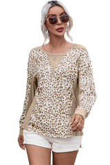 Leopard Print Crew Neck Long Sleeve Top Long Sleeve Tops JT's Designer Fashion