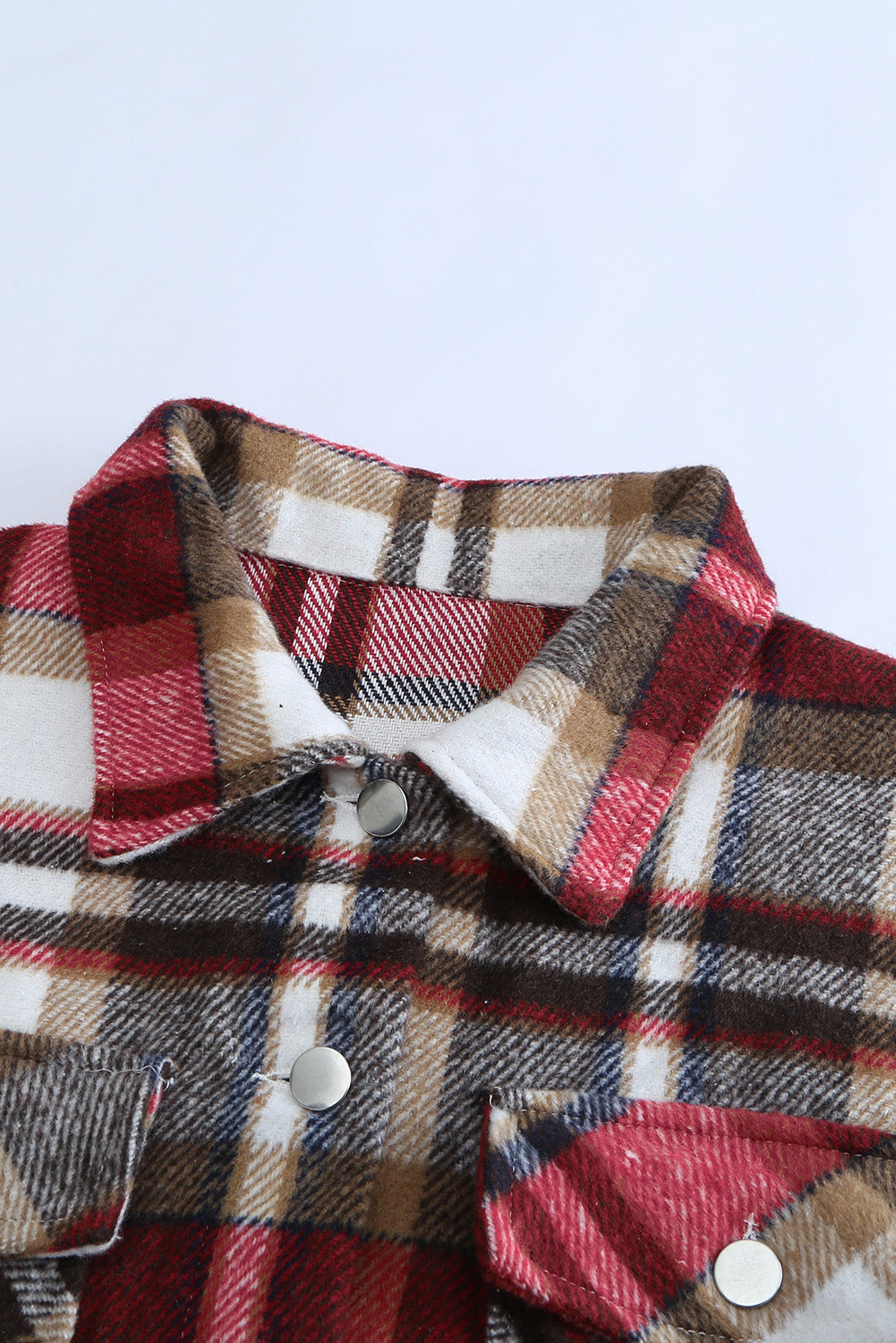 Fiery Red Geometric Plaid Print Pocketed Shacket Plaid Shackets JT's Designer Fashion