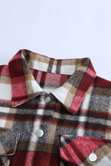 Fiery Red Geometric Plaid Print Pocketed Shacket Plaid Shackets JT's Designer Fashion