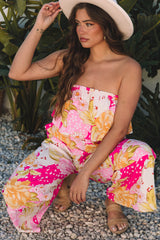 Multicolour Floral Print Ruffled High Waist Tube Top Loose Jumpsuit Jumpsuits & Rompers JT's Designer Fashion