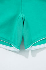 Dark Green Colorblock Trim V Neck Pullover Top and Shorts Set Short Sets JT's Designer Fashion
