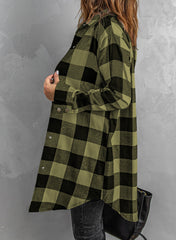 Green Turn-down Collar Plaid Shirt Coat Coats JT's Designer Fashion