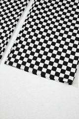 Black Checkered Print Pocketed Wide Leg Jumpsuit Jumpsuits & Rompers JT's Designer Fashion