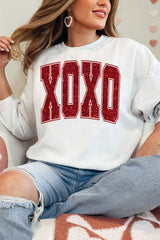 White Glitter XOXO Graphic Crewneck Valentines Pullover Sweatshirt Graphic Sweatshirts JT's Designer Fashion