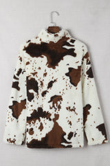 Zip Collar Cow Print Fleece Sweatshirt Sweatshirts & Hoodies JT's Designer Fashion