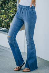 Sky Blue Distressed Bell Bottom Denim Pants Jeans JT's Designer Fashion