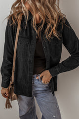 Black Flap Pocket Buttons Collared Jean Jacket Denim Jackets JT's Designer Fashion