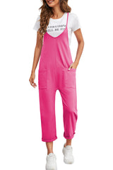 Rose Red Black Pocketed Adjustable Spaghetti Strap Straight Leg Jumpsuit Bottoms JT's Designer Fashion